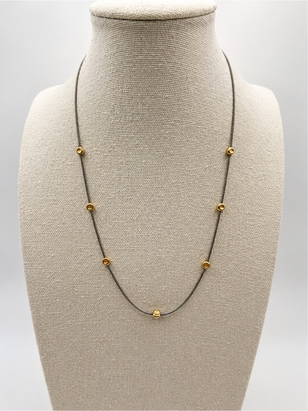 Sterling Silver 2 Tone Station Necklace Gold Vermeil Bead Silver Snake Chain 17"